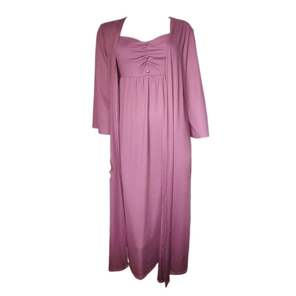Shein Outifit Dress Cardigan Set Womens Size M Medium‎ Purple Ribbed Duster Maxi